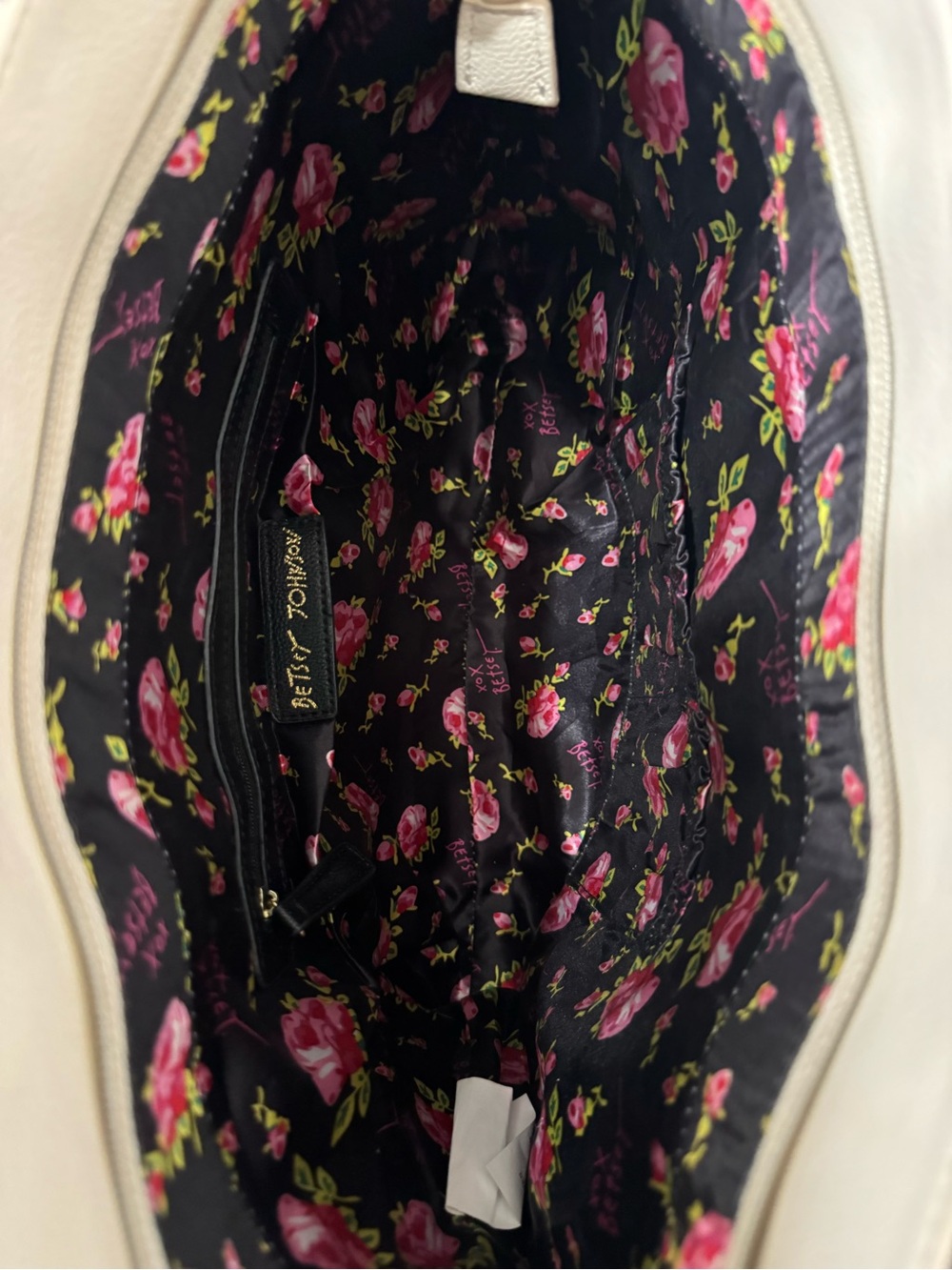 Betsey Johnson Black & White Polka Dot Tote with Hot Pink Bow - Picture 3 of 5